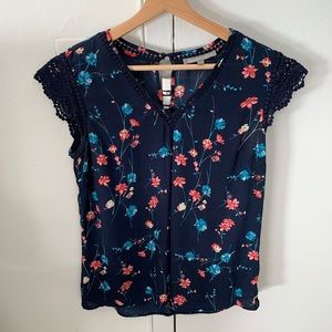 Navy Floral Short Sleeve Blouse